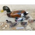 Vintage wooden mallard duck hand painted with 6 ducklings decor duck family