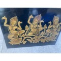 Indian hindu apsaras lotus gold lacquer plaque wall hanging