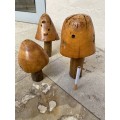 Wood mushrooms sculpture set of 3 folk art