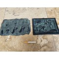 Vintage Greek terracotta wall plaque tile pair Ladies of Knossos , bronze 3d