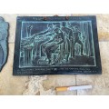 Vintage Greek terracotta wall plaque tile pair Ladies of Knossos , bronze 3d