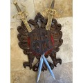 Vintage large full size crest coat of arms with Toledo swords 75 cm