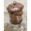 Antique large copper cauldron bail handle wrought iron pot + lid