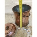 Antique large copper cauldron bail handle wrought iron pot + lid