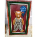 Vintage pair of 3d wood teddy bear UK pub style wall hanging toy shop sign