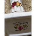 Cottage rose candle holder pair fine bone china