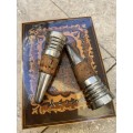 Vintage wine stopper pair heavy brass old music box tlc