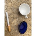 Vintage Optrex blue eye bath and miniature April teacup Finsbury pair