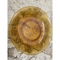 Vintage Floral Brown Glass Dish Bowl plate Vereco France 20.5 cm