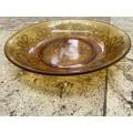 Vintage Floral Brown Glass Dish Bowl plate Vereco France 20.5 cm