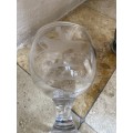 Antique large etched glass goblet horse dogs fox hunting trophy vase
