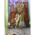 Vintage hand painted tile tiles Virgin mother Mary mural double tile glazed