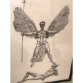 St Michael the Archangel Defeats the devil religious wall hanging Andrew M Gibbons 1982