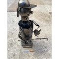 Vintage wine caddy fisherman fishing man metal