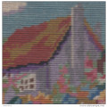Small tapestry of cottages, framed as picture,E.WOLLEN &Co, THE PICTURE HOUSE, CAPETOWN