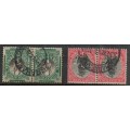 South Africa, 1926, London ptg, 1/2d, 1d, inverted watermark, pairs,used