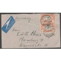 South Africa, air mail cover, 1/ ( vert pair) GVR Silver Jubilee 6d) CAPETOWN 24 VI 35 > Germany