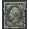 France, 1860, Napoloeon III, 1c olive green / blueish, imperf, used ARRAS (61) 12 AVRIL 64, c.d.s.