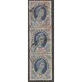 Rhodesia & Nyasaland, EIIR, 1955, 1d coil, perf 12.5 x 14, strip of 3, used (stained)