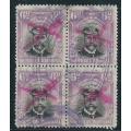 Southern Rhodesia, GVR , 1924 Admiral, 6d block of 4, 1/ pair, FISCAL used, oval A.N.C. SIPOT 3 JA