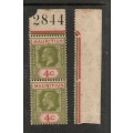 Mauritius, GVR 1926 4c, Die II pair with top sheet number & right selvedge, MNH **
