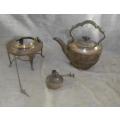 Mappin & Webb, plate, , tilting tea pot on stand with spirit  burner