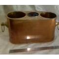 Two bottle wine cooler (ice), copper body, brass handles