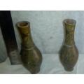 Pair of spill vases bronze(d)? 14cm high, bird motifs
