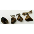 Vintage 4 Piece Tiger Eye Jewellery Ensemble - Clip on Earrings, Brooch & Pendant