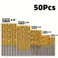 50pcs Titanium Coated HSS High Speed Steel Drill Bits Set