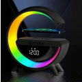 G-lamp Wireless BT Speakers With Wireless Fast Charging, Rhythm RGB Light , Alarm - Black