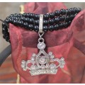 Beaded choker with Large crystal crown pendant