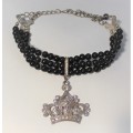 Beaded choker with Large crystal crown pendant
