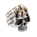 Skull with Cross & wording - Stainless Steel Biker Ring