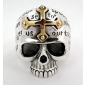 Skull with Cross & wording - Stainless Steel Biker Ring