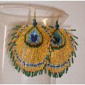 Handcrafted - Handmade - Beaded Peacock Feather Earrings - Please read description.