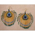 Handcrafted - Handmade - Beaded Peacock Feather Earrings - Please read description.