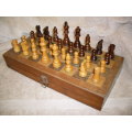 Vintage 1960's Wooden Chess Set - Storage Box / board is damaged
