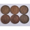 1947 South africa Half Penny x 6