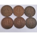 1947 South africa Half Penny x 6