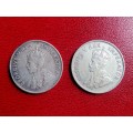 2 x 1936 Silver Half Crowns - Broken bust Error