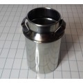 A STAINLESS STEEL CAN OR VASE