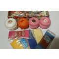 ASSORTED NEEDLE WORK ITEMS / CROCHET WITH A LOVELY FLORAL BOX