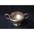 A VINTAGE  2 HANDLED MINT BOWL OR SUGAR POT  SILVER PLATED ON COPPER