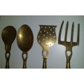 Set of Four Large 42 cm Country kitchen Brass and Wood Utensils / Decor