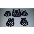 Set of five owl stands  14 x 12 cm and 10 x 8 cm