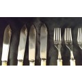 Vintage set of Bone Handle Fish knives and forks
