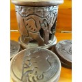 Wood carved container with 6 coasters