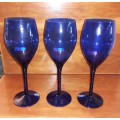 Set of three Cobalt Blue Wine Glasses