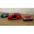 2x Matchbox cars and 1x "Welly" Mini Cooper car. All die cast models.
